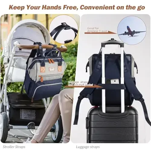 SUPROMOMI Diaper Bag Backpack: Tote Baby Bag for Boy and Girl, Large Mommy Bag Insulated Pockets Charger Holes for Men and Women, Nappy Bag for Baby Airplane Traveing Blue Grey - 6