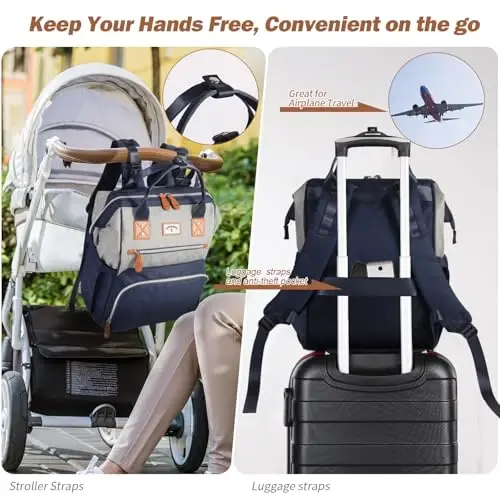 SUPROMOMI Diaper Bag Backpack: Tote Baby Bag for Boy and Girl, Large Mommy Bag Insulated Pockets Charger Holes for Men and Women, Nappy Bag for Baby Airplane Traveing Blue Grey - 6