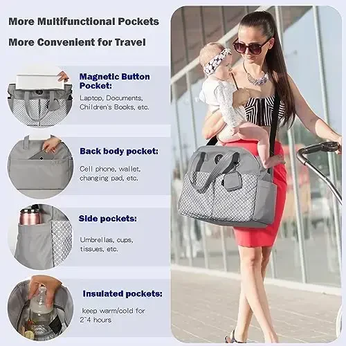 SUPROMOMI Diaper Bag Tote: Large Tote Baby Bag Boy Diaper Bag Stylish Girl Diaper Bag, Shoulder Mommy Bag - 3