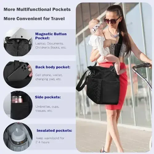 SUPROMOMI Diaper Bag Tote: Large Tote Baby Bag Boy Diaper Bag Stylish Girl Diaper Bag,Shoulder Mommy Bag - 3