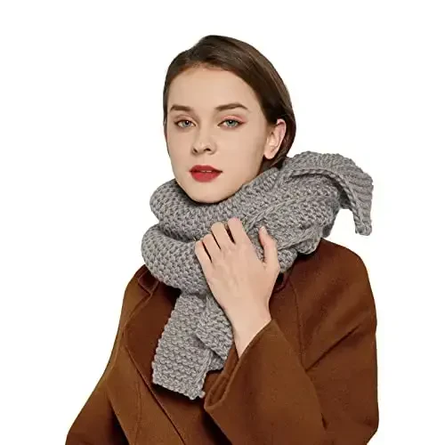 Surblue Winter Chunky Knit Scarf Warm Thick Wrap Pattern Long for Men and Women for Outdoors - 3