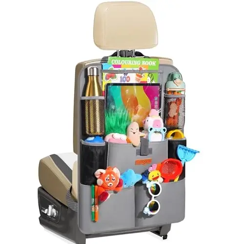 SURDOCA 11 dyuymli planshet ushlagichi, 8 ta cho'ntagi, sayohatlar uchun avtouyingich himoyachisi bo'lgan yangilangan avtomobil tashkilotchisi - bolalar uchun avtoulovlarni saqlash va tashkil qilish, kulrang 1 dona 