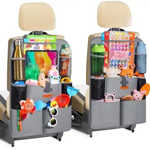 SURDOCA 11 dyuymli planshet ushlagichi, 8 ta cho'ntak, yo'l sayohatlari uchun avtomobil o'rindig'i himoyachisi bilan yangilangan avtomobil tashkilotchisi - Bolalar uchun avtomobil saqlash va tashkilotchilar, kulrang 2 dona - 6