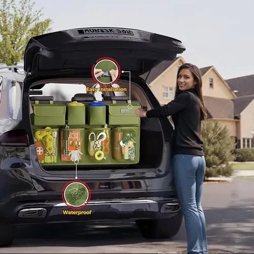 SURDOCA Hanging Trunk Organizer for SUV, [UPGRADED 7 Times] Car Organizers and Storage, Car Accessories Interior, Space Saving Expert-ArmyGreen - 4