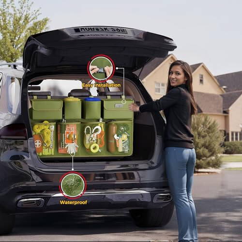 SURDOCA Hanging Trunk Organizer for SUV, [UPGRADED 7 Times] Car Organizers and Storage, Car Accessories Interior, Space Saving Expert-ArmyGreen - 4