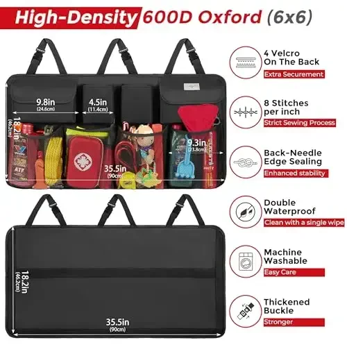 SURDOCA Hanging Trunk Organizer for SUV, [UPGRADED 7 Times] Car Organizers and Storage, Car Accessories Interior, Space Saving Expert - 3