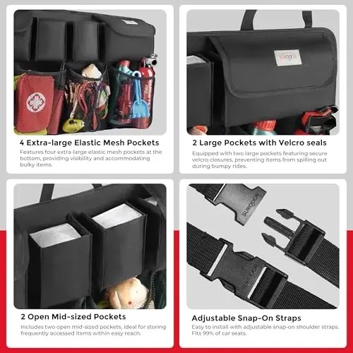 SURDOCA Car Trunk Organizer, LARGE CAPACITY Car Storage Bag with 8 Pockets, 7X Upgraded Trunk Storage Organizer for Car, SUV, Truck, MPV - 2