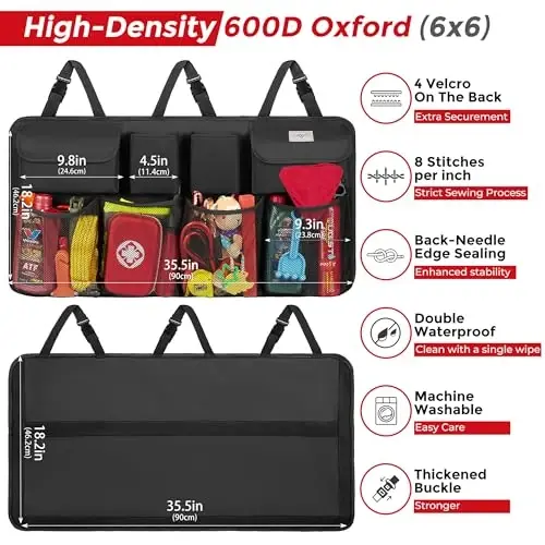 SURDOCA Car Trunk Organizer, LARGE CAPACITY Car Storage Bag with 8 Pockets, 7X Upgraded Trunk Storage Organizer for Car, SUV, Truck, MPV - 3
