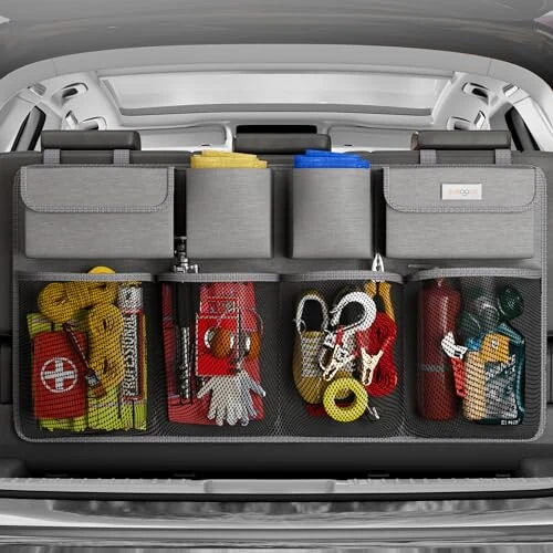 SURDOCA Hanging Trunk Organizer for SUV, [UPGRADED 7 Times] Car Organizers and Storage, Car Accessories Interior, Space Saving Expert-Grey - 7