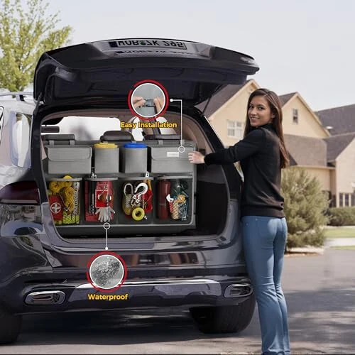 SURDOCA Hanging Trunk Organizer for SUV, [UPGRADED 7 Times] Car Organizers and Storage, Car Accessories Interior, Space Saving Expert-Grey - 11