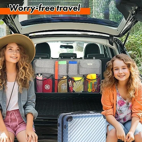 SURDOCA Hanging Trunk Organizer for SUV, [UPGRADED 7 Times] Car Organizers and Storage, Car Accessories Interior, Space Saving Expert-Grey - 6