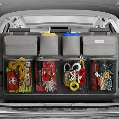 SURDOCA Hanging Trunk Organizer for SUV, [UPGRADED 7 Times] Car Organizers and Storage, Car Accessories Interior, Space Saving Expert-Grey - 7