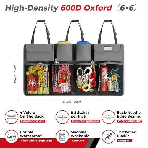 SURDOCA Hanging Trunk Organizer for SUV, [UPGRADED 7 Times] Car Organizers and Storage, Car Accessories Interior, Space Saving Expert-Grey - 9