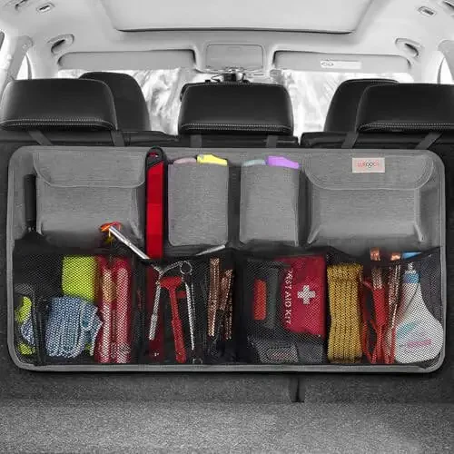 SURDOCA Hanging Trunk Organizer for SUV, [UPGRADED 7 Times] Car Organizers and Storage, Car Accessories Interior, Space Saving Expert-Grey - 1