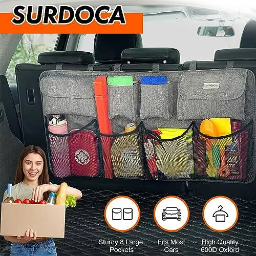 SURDOCA Hanging Trunk Organizer for SUV, [UPGRADED 7 Times] Car Organizers and Storage, Car Accessories Interior, Space Saving Expert-Grey - 2