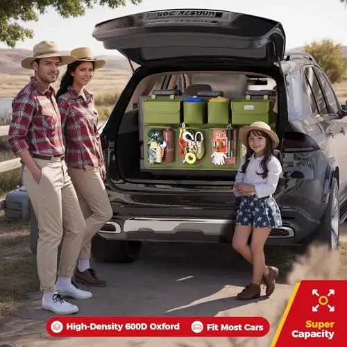 SURDOCA Car Trunk Organizer LARGE SIZE, Hanging Trunk Organizer (43x19in), Foldable Cargo Storage Bag with 8 Pockets, Space Saving Expert for SUV/Truck/MPV - 2