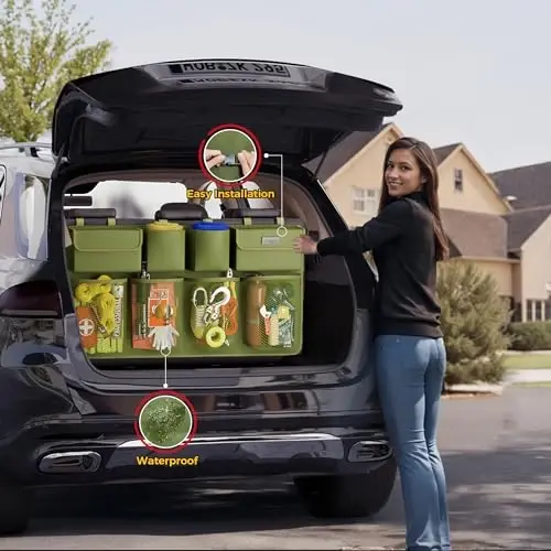 SURDOCA Car Trunk Organizer LARGE SIZE, Hanging Trunk Organizer (43x19in), Foldable Cargo Storage Bag with 8 Pockets, Space Saving Expert for SUV/Truck/MPV - 4