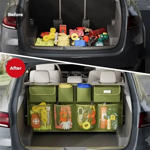 SURDOCA Car Trunk Organizer LARGE SIZE, Hanging Trunk Organizer (43x19in), Foldable Cargo Storage Bag with 8 Pockets, Space Saving Expert for SUV/Truck/MPV - 5
