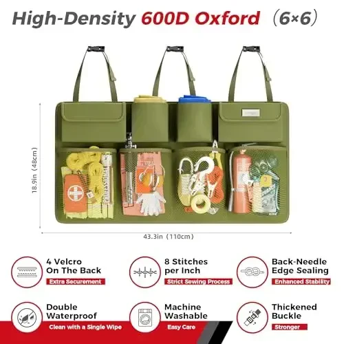 SURDOCA Car Trunk Organizer LARGE SIZE, Hanging Trunk Organizer (43x19in), Foldable Cargo Storage Bag with 8 Pockets, Space Saving Expert for SUV/Truck/MPV - 3