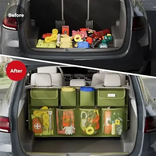 SURDOCA Car Trunk Organizer LARGE SIZE, Hanging Trunk Organizer (43x19in), Foldable Cargo Storage Bag with 8 Pockets, Space Saving Expert for SUV/Truck/MPV - 5