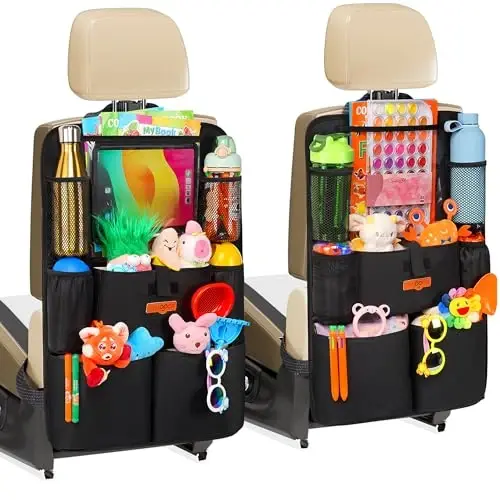 SURDOCA Car Organizers and Storage, Upgraded Car Seat Organizer with 11-inch Touch Screen Tablet Holder, Backseat Car Organizer with 8 Pockets, Car Seat Protector Road Trip Essentials for Kids - 1