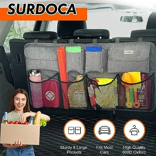 SURDOCA Car Trunk Organizer, LARGE CAPACITY(43 x 19 in) Car Storage Bag with 8 Pockets, 7X Upgraded Trunk Storage Organizer for Car, SUV, Truck, MPV - 2