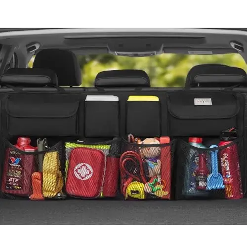 SURDOCA Car Trunk Organizer LARGE SIZE, Hanging Trunk Organizer (43x19in), Foldable Cargo Storage Bag with 8 Pockets, Space Saving Expert for SUV/Truck/MPV - 2
