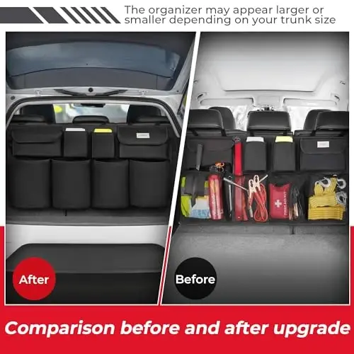 SURDOCA Car Trunk Organizer, LARGE CAPACITY Car Storage Bag with 8 Pockets, 7X Upgraded Trunk Storage Organizer for Car, SUV, Truck, MPV 