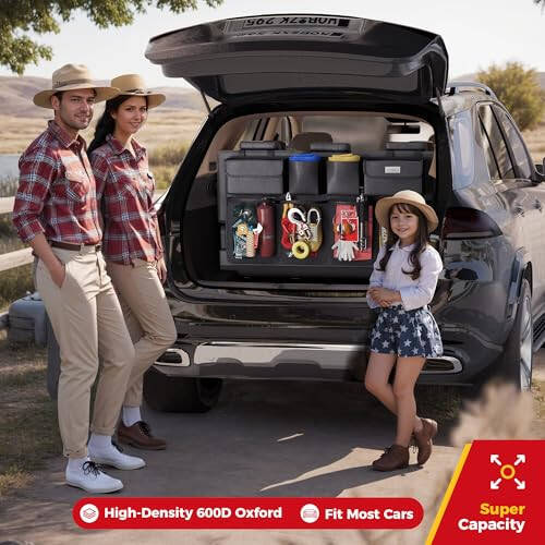 SURDOCA Car Trunk Organizer, 3rd Gen [7 Times Upgrade] Super Capacity Car Organizer SUV, Equipped with Robust Elastic Net, Hanging Car Storage Organizer with Lids, Space Saving Expert - 8