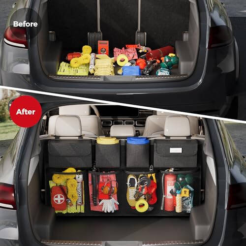 SURDOCA Car Trunk Organizer, 3rd Gen [7 Times Upgrade] Super Capacity Car Organizer SUV, Equipped with Robust Elastic Net, Hanging Car Storage Organizer with Lids, Space Saving Expert - 10