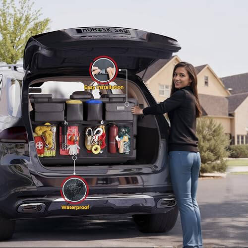 SURDOCA Car Trunk Organizer, 3rd Gen [7 Times Upgrade] Super Capacity Car Organizer SUV, Equipped with Robust Elastic Net, Hanging Car Storage Organizer with Lids, Space Saving Expert - 11