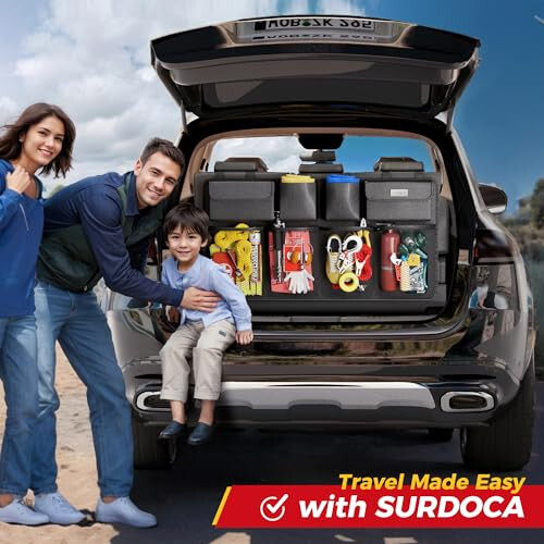 SURDOCA Car Trunk Organizer, 3rd Gen [7 Times Upgrade] Super Capacity Car Organizer SUV, Equipped with Robust Elastic Net, Hanging Car Storage Organizer with Lids, Space Saving Expert - 12