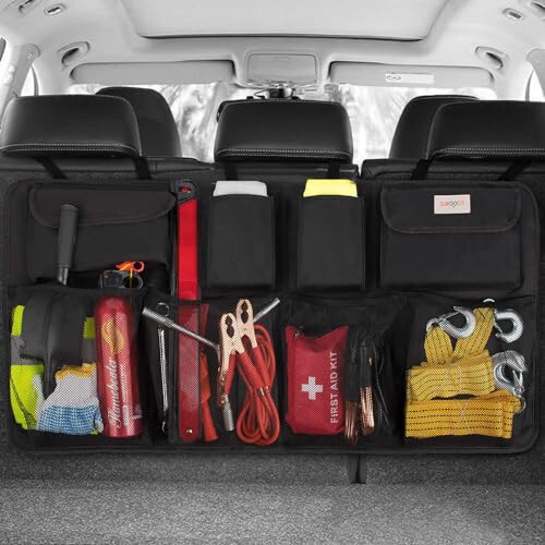 SURDOCA Car Trunk Organizer, 3rd Gen [7 Times Upgrade] Super Capacity Car Organizer SUV, Equipped with Robust Elastic Net, Hanging Car Storage Organizer with Lids, Space Saving Expert - 2