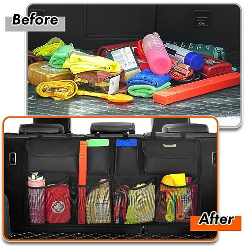 SURDOCA Car Trunk Organizer, 3rd Gen [7 Times Upgrade] Super Capacity Car Organizer SUV, Equipped with Robust Elastic Net, Hanging Car Storage Organizer with Lids, Space Saving Expert - 4