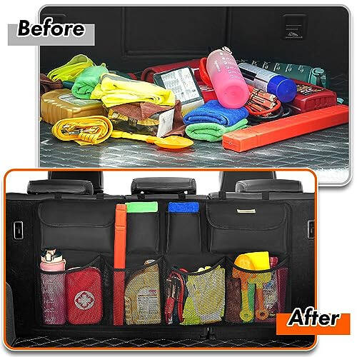 SURDOCA Car Trunk Organizer, 3rd Gen [7 Times Upgrade] Super Capacity Car Organizer SUV, Equipped with Robust Elastic Net, Hanging Car Storage Organizer with Lids, Space Saving Expert - 4