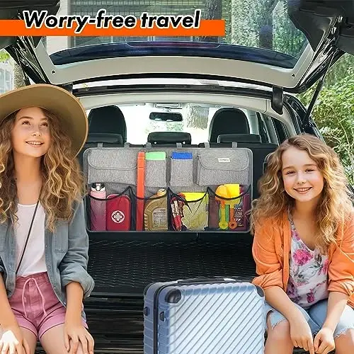 SURDOCA Car Trunk Organizer, 3rd Gen [7 Times Upgrade] Super Capacity Car Organizer SUV, Equipped with Robust Elastic Net, Hanging Car Storage Organizer with Lids, Space Saving Expert - 5