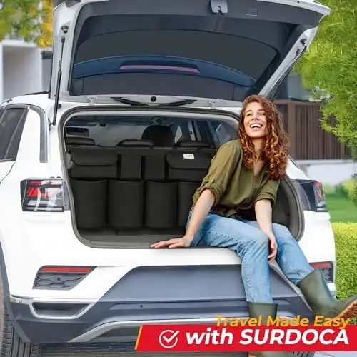 SURDOCA Car Trunk Organizer, 3rd Gen [7 Times Upgrade] Super Capacity Car Organizer SUV, Equipped with Robust Elastic Net, Hanging Car Storage Organizer with Lids, Space Saving Expert - 6