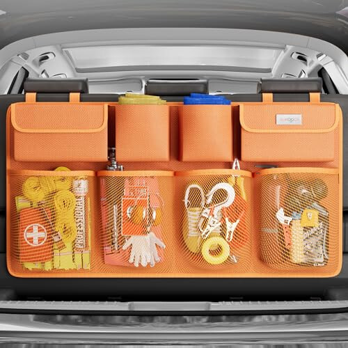 SURDOCA Car Trunk Organizer, 3rd Gen [7 Times Upgrade] Super Capacity Car Organizer SUV, Equipped with Robust Elastic Net, Hanging Car Storage Organizer with Lids, Space Saving Expert - 1