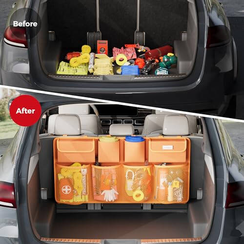 SURDOCA Car Trunk Organizer, 3rd Gen [7 Times Upgrade] Super Capacity Car Organizer SUV, Equipped with Robust Elastic Net, Hanging Car Storage Organizer with Lids, Space Saving Expert - 4