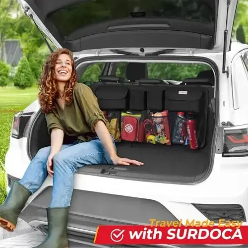 SURDOCA Car Trunk Organizer LARGE SIZE, Hanging Trunk Organizer (43x19in), Foldable Cargo Storage Bag with 8 Pockets, Space Saving Expert for SUV/Truck/MPV - 6