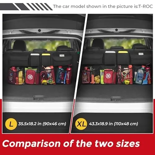 SURDOCA Car Trunk Organizer LARGE SIZE, Hanging Trunk Organizer (43x19in), Foldable Cargo Storage Bag with 8 Pockets, Space Saving Expert for SUV/Truck/MPV - SURDOCA