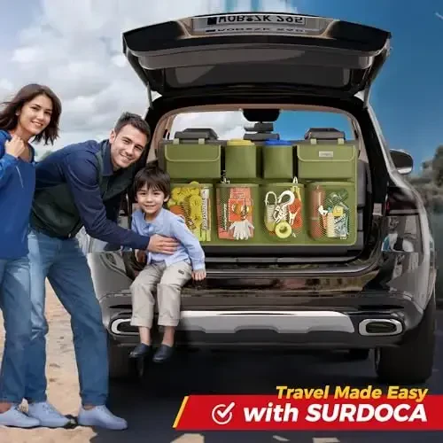 SURDOCA Car Trunk Organizer LARGE SIZE, Hanging Trunk Organizer (43x19in), Foldable Cargo Storage Bag with 8 Pockets, Space Saving Expert for SUV/Truck/MPV - 6