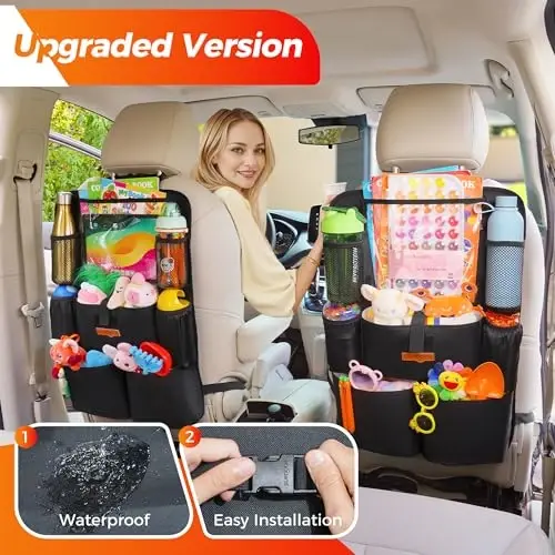 SURDOCA Upgraded Car Organizer with 11-inch Tablet Holder, 8 Pockets, Car Seat Protector for Road Trips - Car Storage and Organizers for Kids - 4
