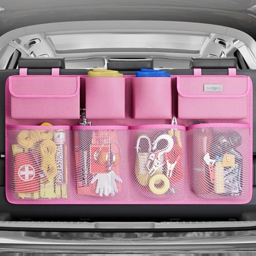 SURDOCA Hanging Trunk Organizer for SUV, [UPGRADED 7 Times] Car Organizers and Storage, Car Accessories Interior, Space Saving Expert-XL Pink - SURDOCA