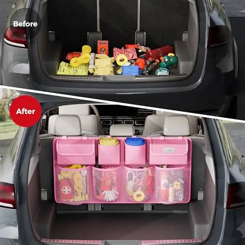 SURDOCA Hanging Trunk Organizer for SUV, [UPGRADED 7 Times] Car Organizers and Storage, Car Accessories Interior, Space Saving Expert-XL Pink - 4