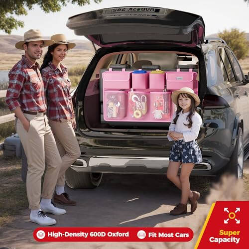 SURDOCA Hanging Trunk Organizer for SUV, [UPGRADED 7 Times] Car Organizers and Storage, Car Accessories Interior, Space Saving Expert-XL Pink - 2