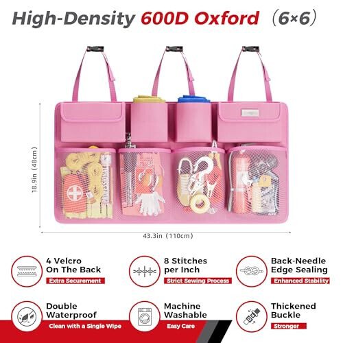 SURDOCA Hanging Trunk Organizer for SUV, [UPGRADED 7 Times] Car Organizers and Storage, Car Accessories Interior, Space Saving Expert-XL Pink - 3