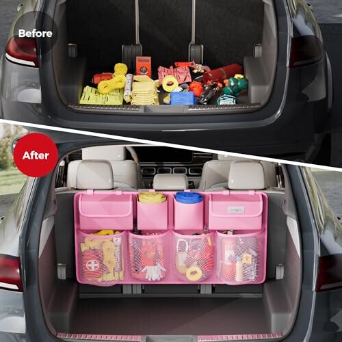 SURDOCA Hanging Trunk Organizer for SUV, [UPGRADED 7 Times] Car Organizers and Storage, Car Accessories Interior, Space Saving Expert-XL Pink - 4