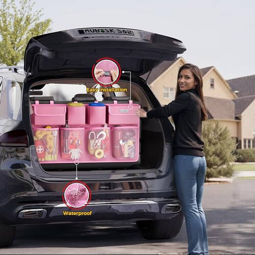 SURDOCA Hanging Trunk Organizer for SUV, [UPGRADED 7 Times] Car Organizers and Storage, Car Accessories Interior, Space Saving Expert-XL Pink - 5