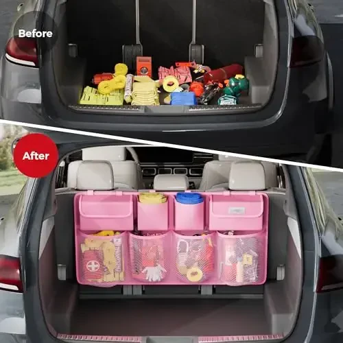 SURDOCA Hanging Trunk Organizer for SUV, [UPGRADED 7 Times] Car Organizers and Storage, Car Accessories Interior, Space Saving Expert-Pink - 4